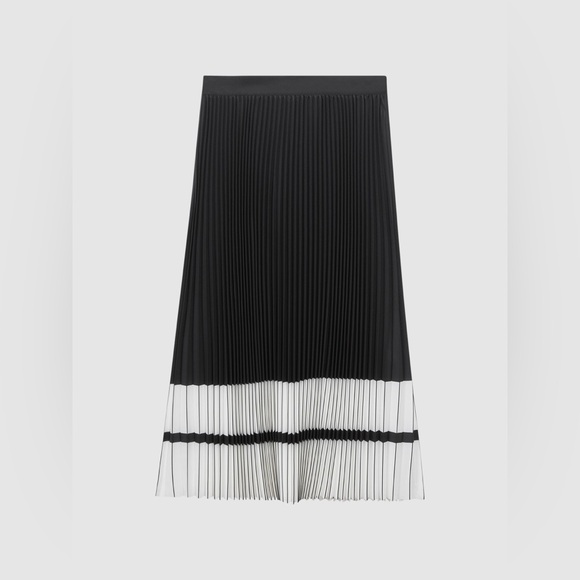 Reiss | NWOT Marie High Rise Pleated Midi Skirt in Black & White Size 6 - Picture 10 of 16